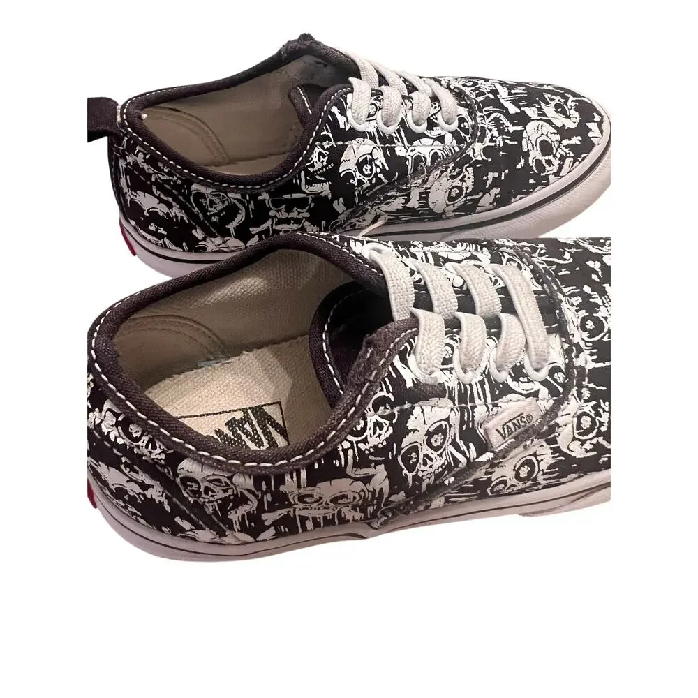 Vans Boy's 10T White Black Elastic Lace Glow Skulls Slip-on Skater Sneakers